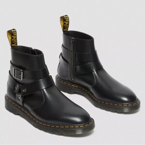 Dr. Martens Black and Yellow Ankle Boots with Buckle Strap